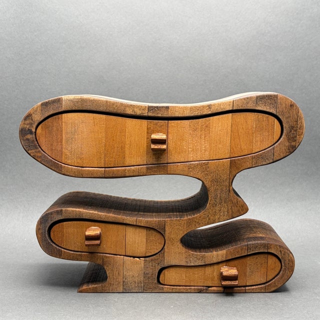 Mid-Century Modern Vintage MCM Sculptural Oak Bandsaw Box With Three Drawers For Sale - Image 3 of 9