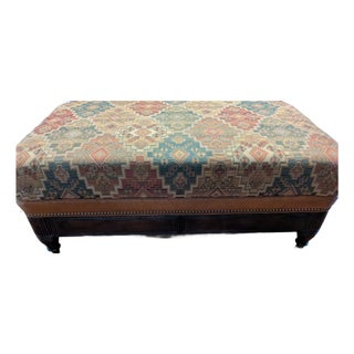 2004 Hancock & Moore Kilim & Leather Storage Ottoman With Drawers For Sale