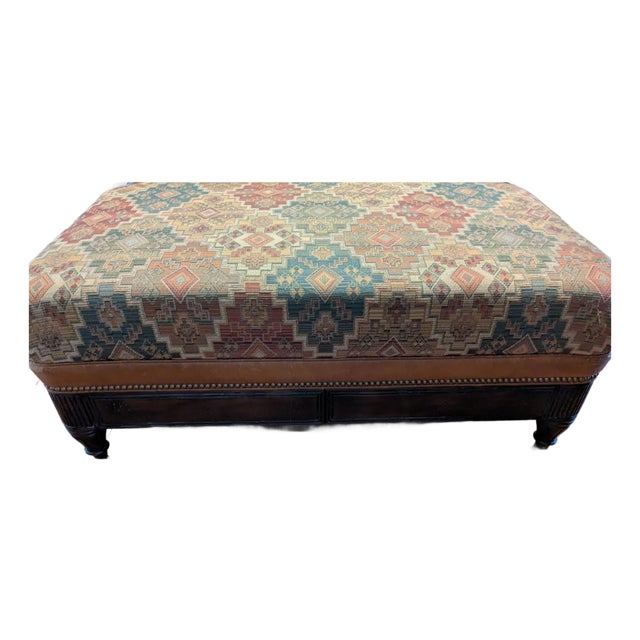 2004 Hancock & Moore Kilim & Leather Storage Ottoman With Drawers For Sale