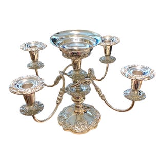 Late 20th Century Large Sheffield Silver Co. Silverplate 4-Arm Candelabra Victorian Style Centerpiece Decor For Sale