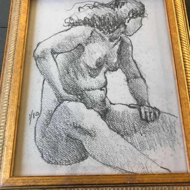 Original charcoal drawing on paper unsigned sketch 8 x 10 overall size with vintage frame is 10.5 x 12.5