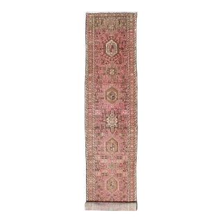 Long Narrow Persian Heriz Runner With Tribal Design in Pink and Taupe 2'5 X 15'5 For Sale