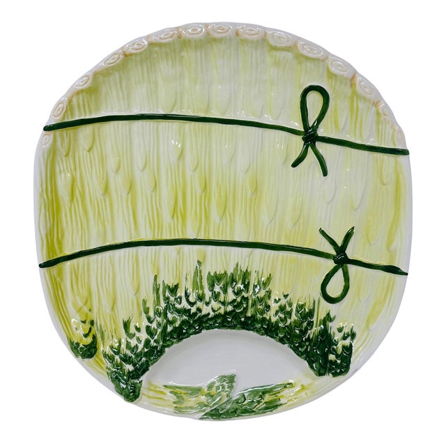 French Provincial Vintage Casafina Portuguese Majolica Asparagus Serving Platter, 12" For Sale - Image 3 of 12