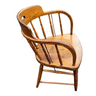 Antique Oak Captain's or Firehouse Barrel-Back Chair For Sale