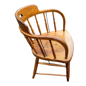 Antique Oak Captain's or Firehouse Barrel-Back Chair