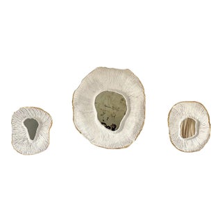 Contemporary Mushroom Coral Paper Mache and Plaster Sculptural Mirrors- Set of 3 For Sale