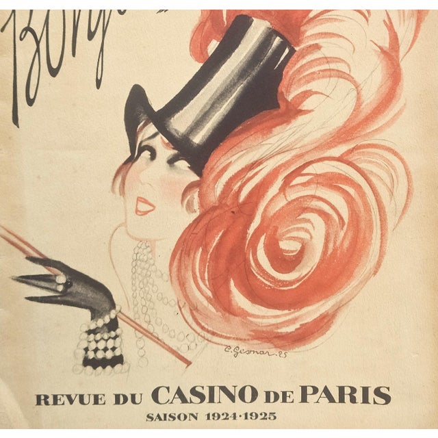 Art Deco 1925 Rare Rare French Art Deco Theater Cover Lithograph-Mistinguette by Gesmar For Sale - Image 3 of 3
