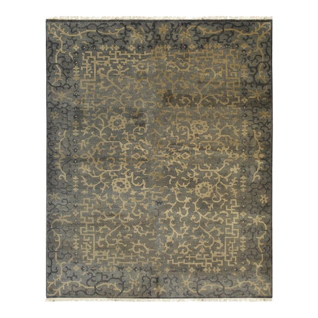 12x18 Noir Dynasty Black Traditional Geometric Handmade Ningxia Wool Carpet Rug For Sale