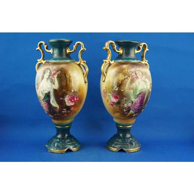 Green Antique English Ceramic Vases by Barbe for Royal Worcester, 1800s, Set of 2 For Sale - Image 8 of 18