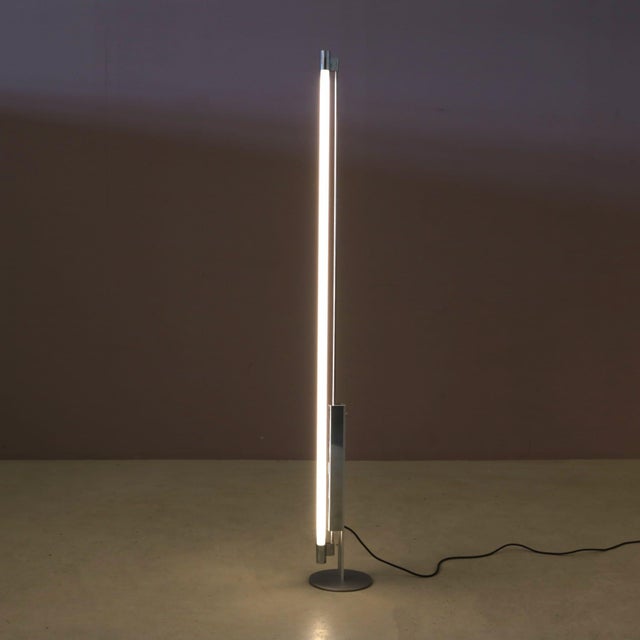Trapez Chrome Floor Lamp with White Tube by Erwin Egli for Ribag, Switzerland, 1990s For Sale - Image 6 of 12