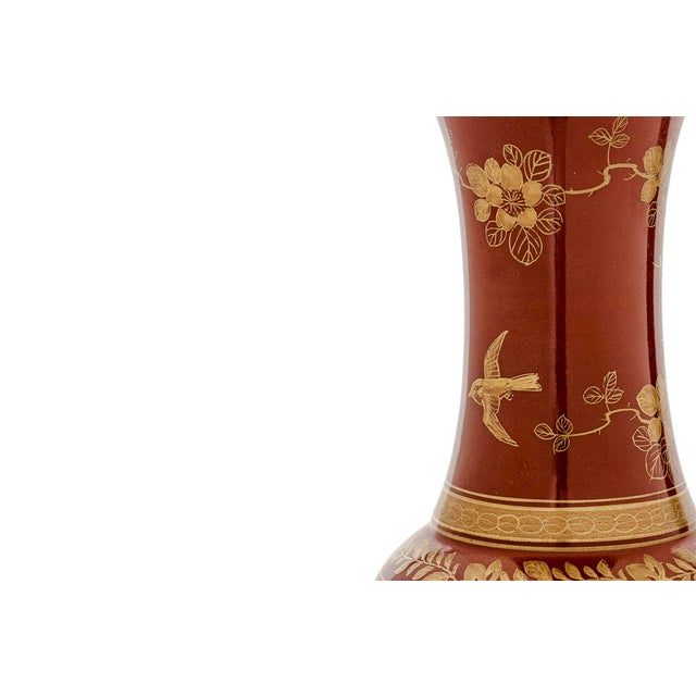 Antique Chinese Coral-Ground Gilt-Decorated Porcelain Vase For Sale - Image 9 of 9