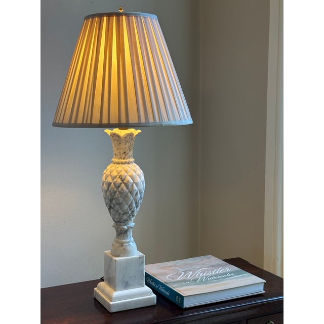 Mid 20th Century 1950s Hand Carved Italian Alabaster Table Lamps W/ Sculptural Pineapple Motif -- A Pair For Sale - Image 5 of 18
