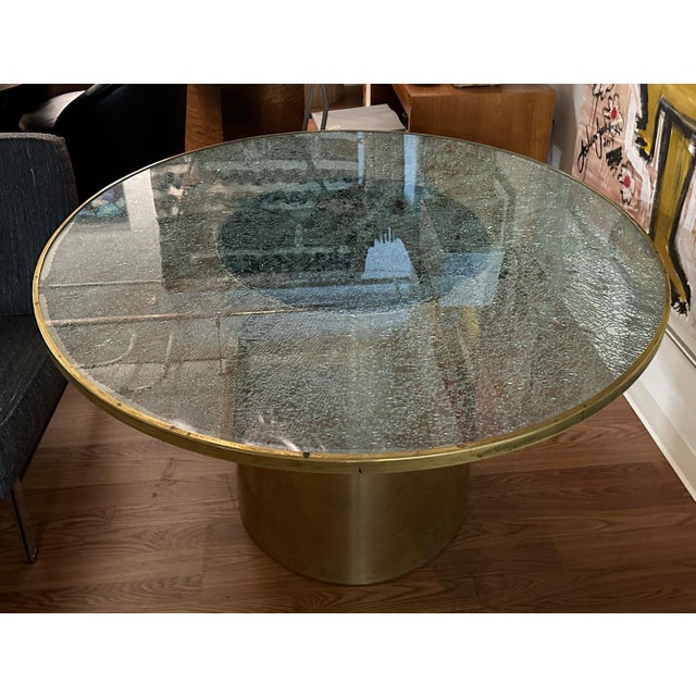 Metal Steve Chase Design Crackle Glass and Brass Dining Table For Sale - Image 7 of 12