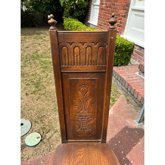 Gothic 1930s Oak Gothic Revival Chair Set For Sale - Image 3 of 10
