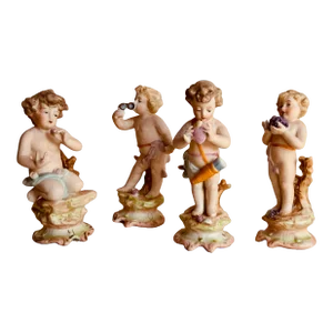 Delightful Quartet of French Cherub Place Card Holders - Playful Elegance C. 1920s