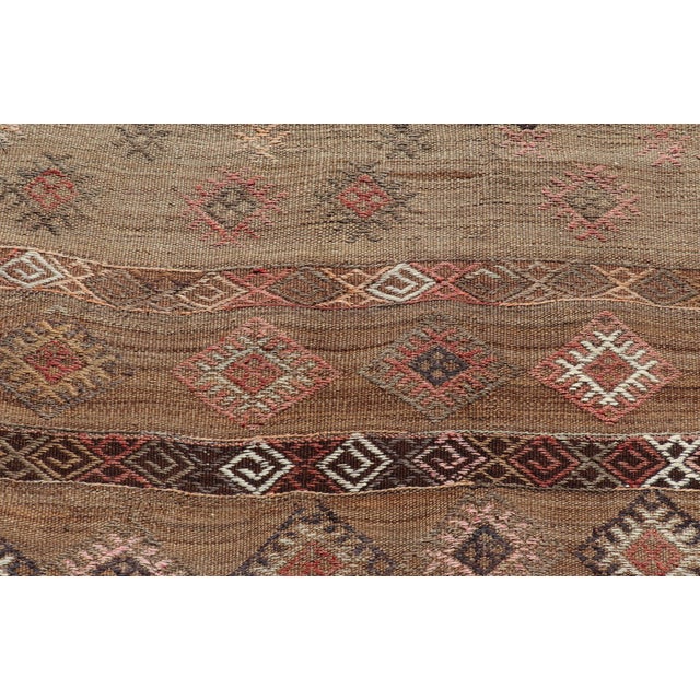 Vintage Turkish Embroidered Flatweave Rug Gallery With Striped Geometric Design For Sale - Image 10 of 12