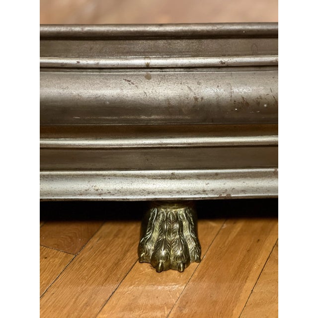 Metal 19th Century English Patinated Steel and Brass Fireplace Fender With Paw Feet For Sale - Image 7 of 11