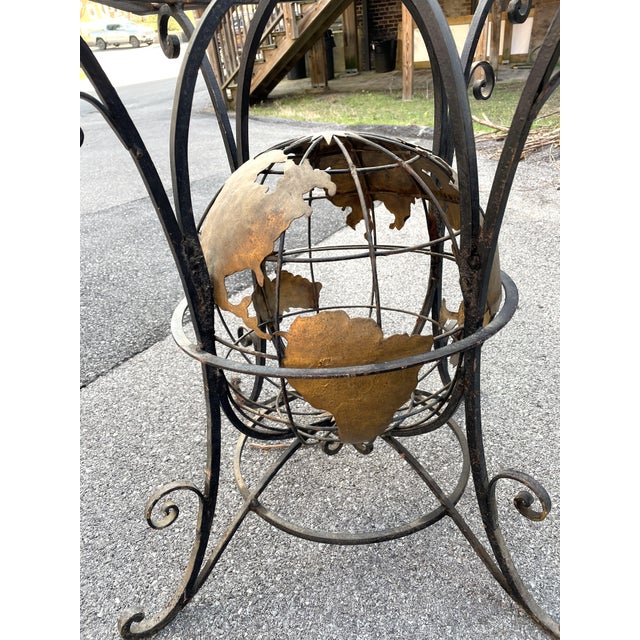 Wrought Iron World Globe Centered Table W/ Inlaid Marble Chess Board Top For Sale - Image 6 of 12