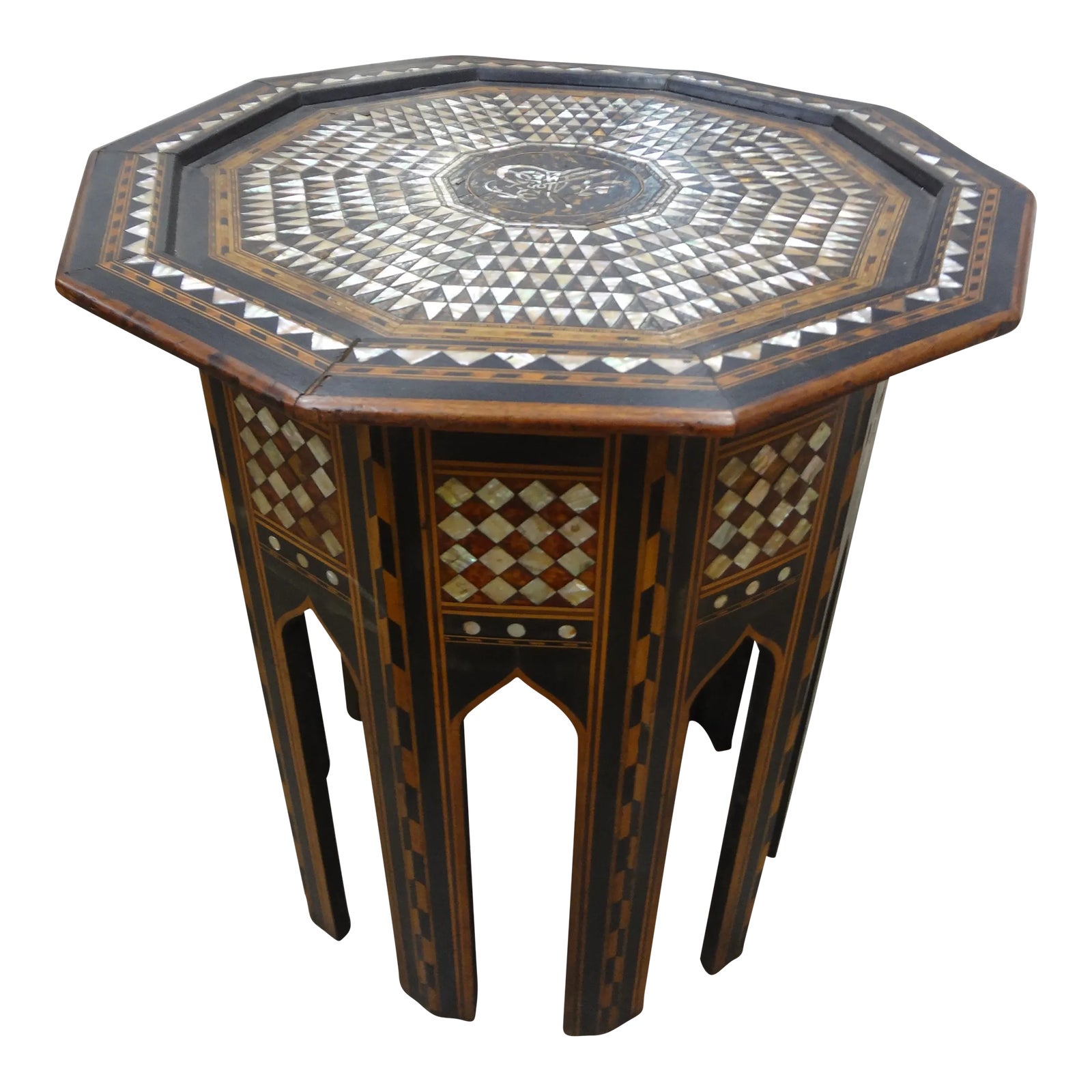 1920s Antique Moroccan Arabesque Style Octagonal Inlaid Table | Chairish
