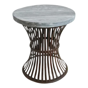 Vintage Grey Marble & Iron Rivet Band Side Table