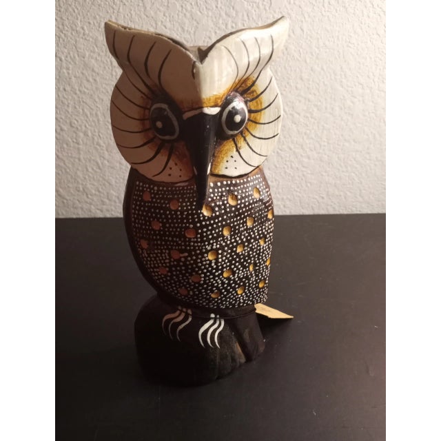 1980s Handcarved Wood Owl Figurine From Indonesia For Sale - Image 4 of 4