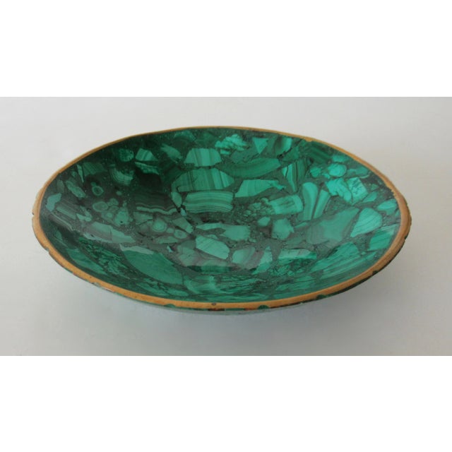 Vintage: C.1950's-60's, Malachite honed, with bronze trimmed coved decorative bowl, catchall piece. This may be utilized...