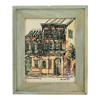 Original Watercolor Sketch of Old Bourbon Street, Louisiana, Signed For Sale