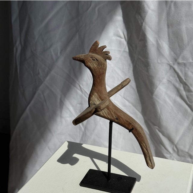 Traditional Indonesian Decorative Wooden Bird on a Base with Crest For Sale - Image 17 of 17
