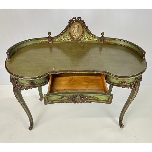 Vintage Italian Venetian Painted Kidney-Shaped Writing Desk or Vanity For Sale - Image 10 of 18