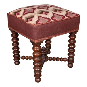 Antique Upholstered Footstool, English, Fireside, Lounge Stool, Victorian, 1850