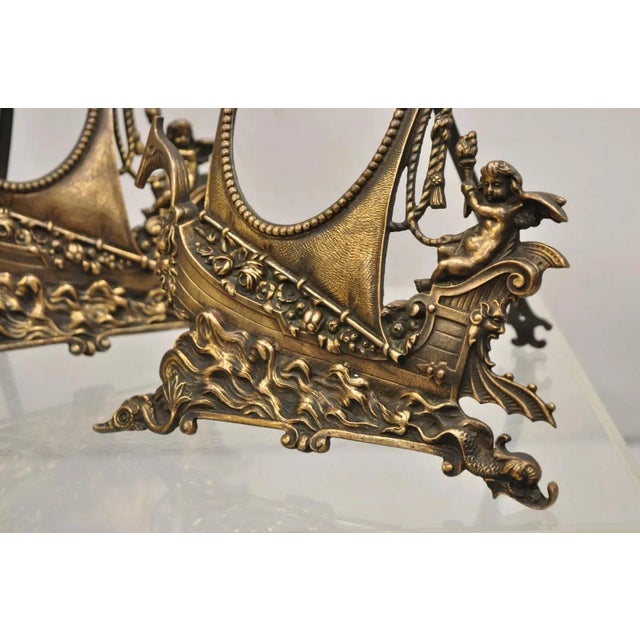 Antique French Renaissance Style Brass Oval Picture Frame With Ship and Cherub For Sale - Image 12 of 12