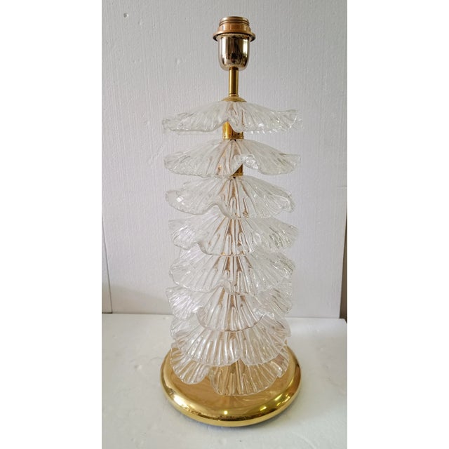 Mid-Century Murano Round Transparent Art Glass and Brass Table Lamp For Sale - Image 9 of 9