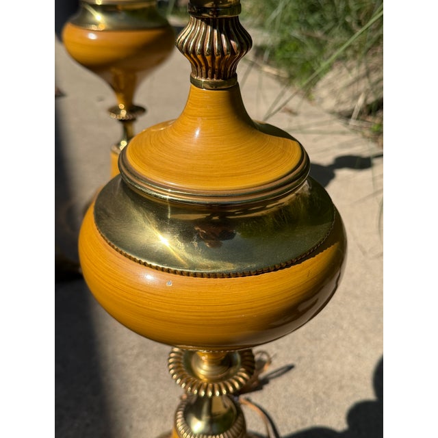 1970s 1970s Stiffel Torch Table Lamps, Brass and Enamel- A Pair For Sale - Image 5 of 12