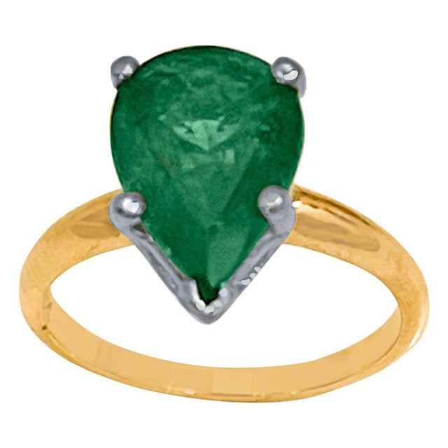 3 Carat Pear Cut Natural Emerald Ring 14 Karat Yellow & White Gold For Sale - Image 4 of 8