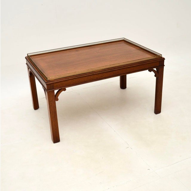 Wood Antique Chippendale Brass Coffee Table, 1930s For Sale - Image 7 of 7