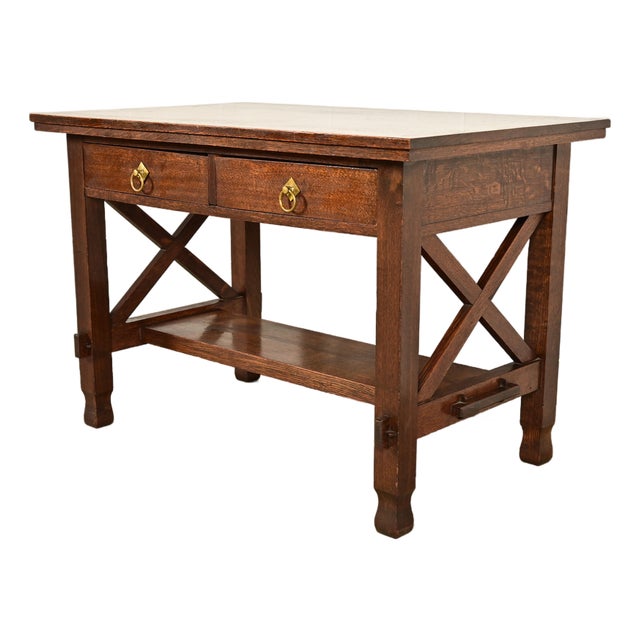 Stickley Brothers Style Antique Mission Oak Arts & Crafts Desk or Writing Table, Circa 1910 For Sale