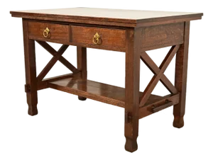 Stickley Brothers Style Antique Mission Oak Arts & Crafts Desk or Writing Table, Circa 1910