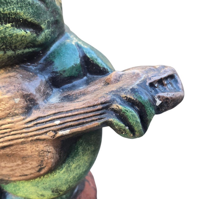 Anthropomorphic Frog Playing Guitar Mushroom Cement Sculpture Yard Art Statue For Sale - Image 10 of 18