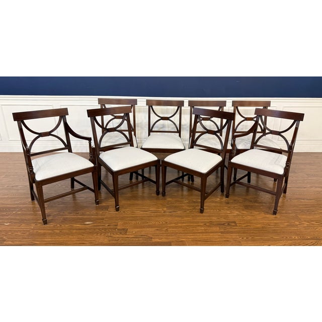 Brown Set of Eight Adams Style Mahogany Dining Chairs by Leighton Hall - Showroom Samples For Sale - Image 8 of 14