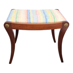 Mid-Century Duncan Phyfe Style Solid Cherry and Upholstered Vanity Bench