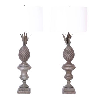 Pair of Antique French Zinc Neo Classic Pineapple Table Lamps For Sale