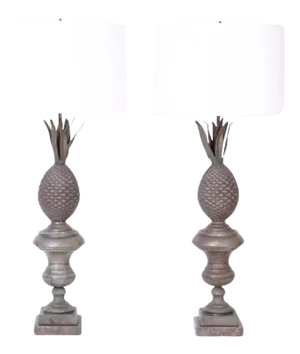 Pair of Antique French Zinc Neo Classic Pineapple Table Lamps