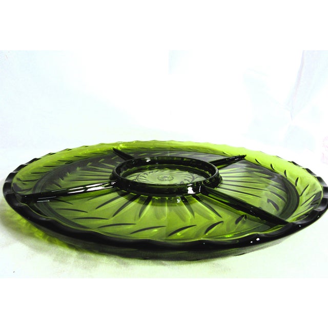 Glass Mid 20th Century Mid-Century ModernGreen Indiana Glass Divided Relish Dish For Sale - Image 7 of 11