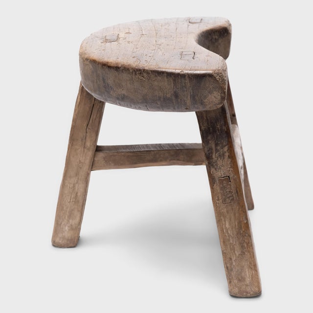 Rustic Chinese Petite Quarter Moon Stool, C. 1850 For Sale - Image 3 of 4