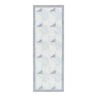 Rug & Kilim’s Scandinavian-Inspired Runner Rug, Gray and Blue Geometric Patterns For Sale
