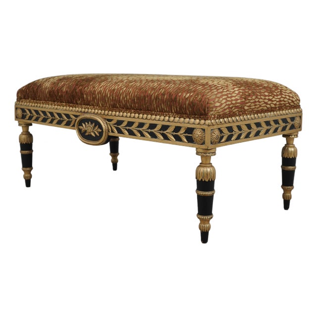 French Louis XVI Style Black & Gold Bench For Sale