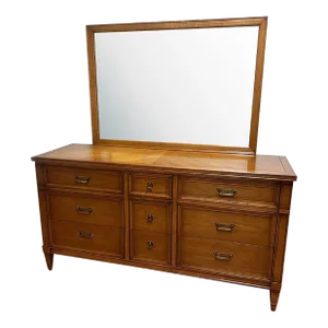 Drexel Furniture Neoclassical Style Cherry Dresser With Mirror, 1969s