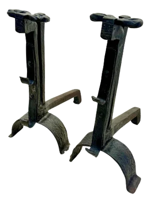Massive Pair of Wrought Iron 18th Century Fire Dogs/ Andirons