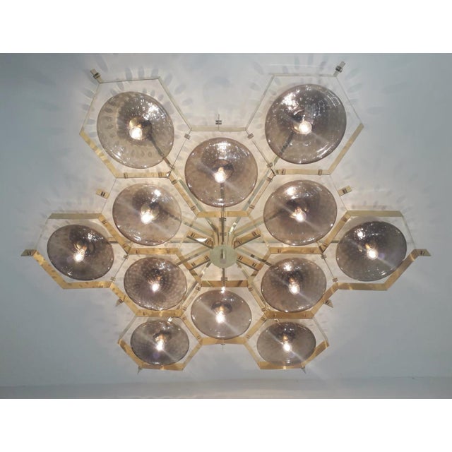Metal 21st Century Beehive Polished Brass Smoky Bubbles Murano Flush Mount by Fabio LTD For Sale - Image 7 of 8