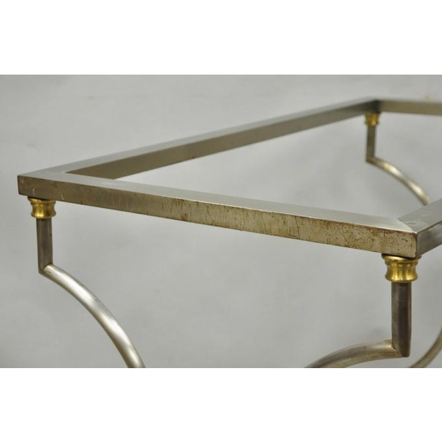 Vintage Directoire Maison Jansen Style Steel & Brass Marble Top Console Table For Sale - Image 17 of 18